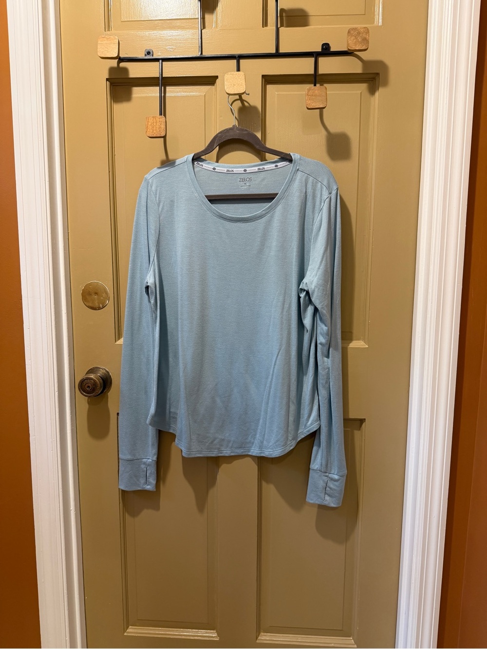 Zelos Women's Long-Sleeve Scoop Neck Top in Light Blue
